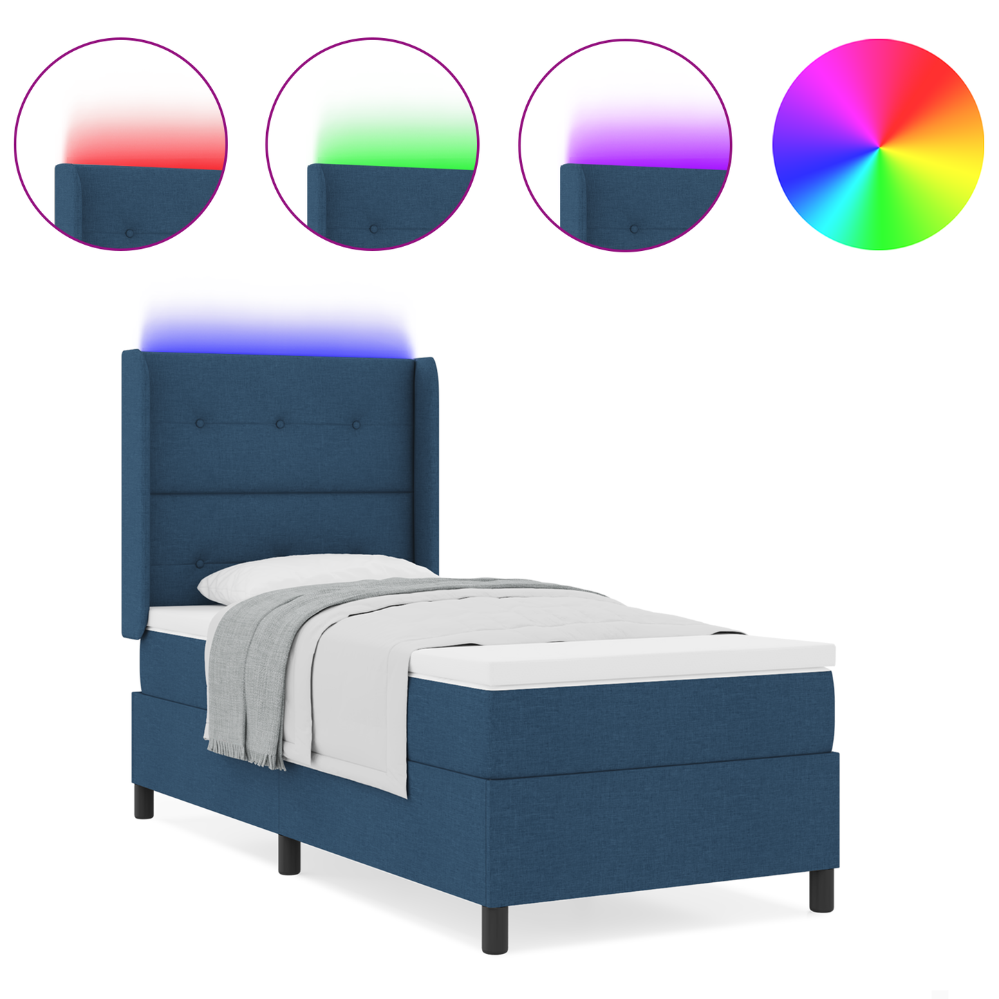 Boxspringbed met matras en LED stof blauw 90x190 cm