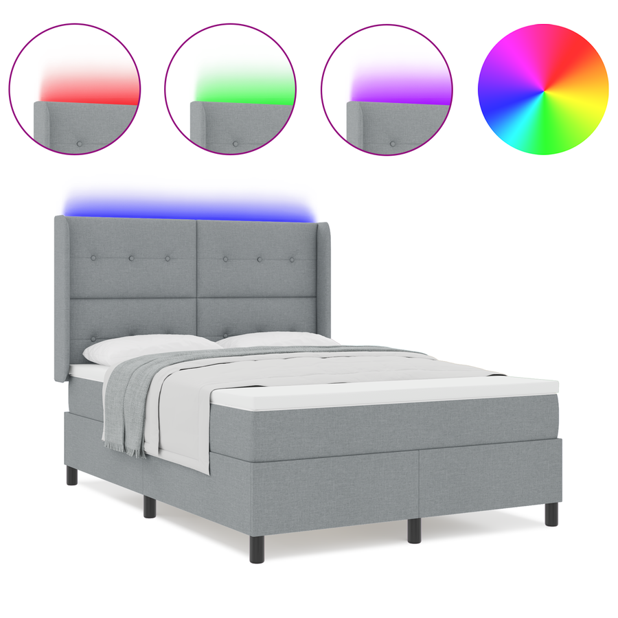 Boxspringbed met matras en LED stof lichtgrijs 140x200 cm