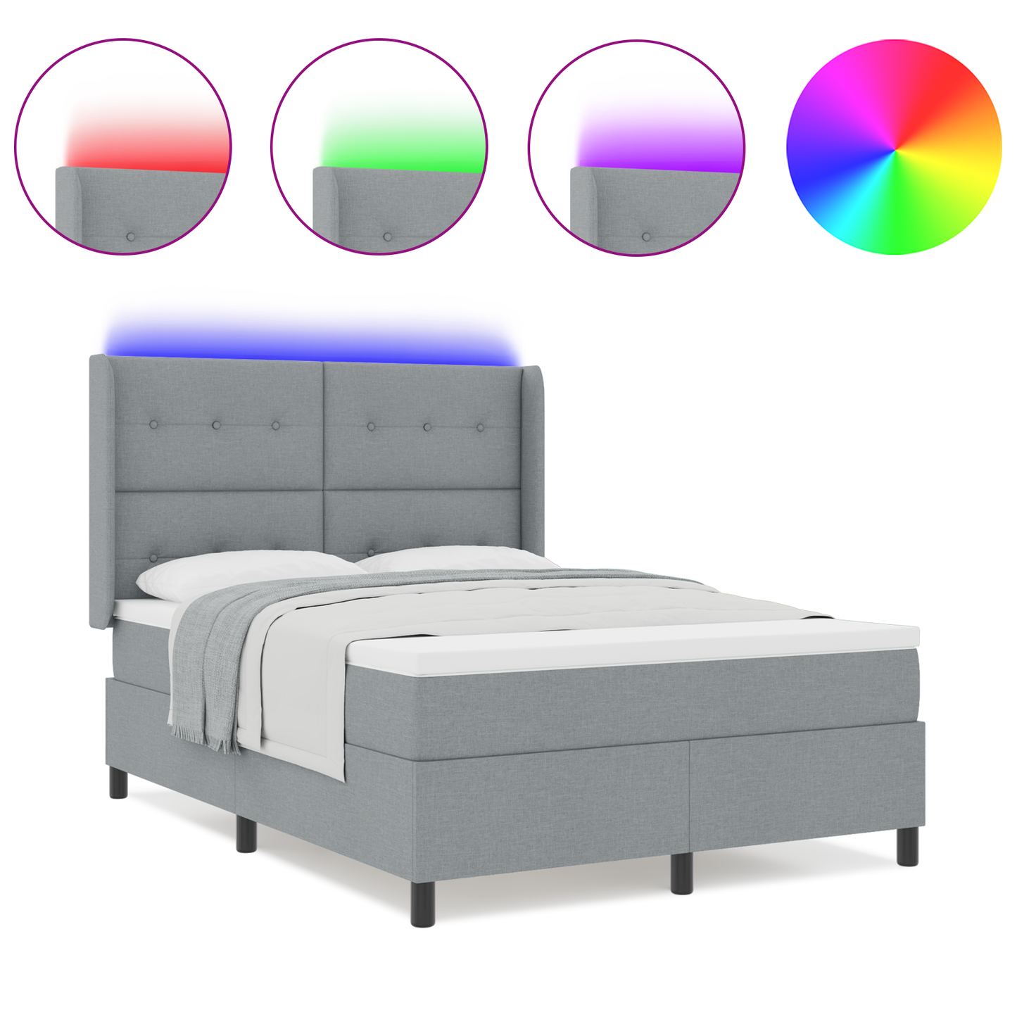 Boxspringbed met matras en LED stof lichtgrijs 160x200 cm