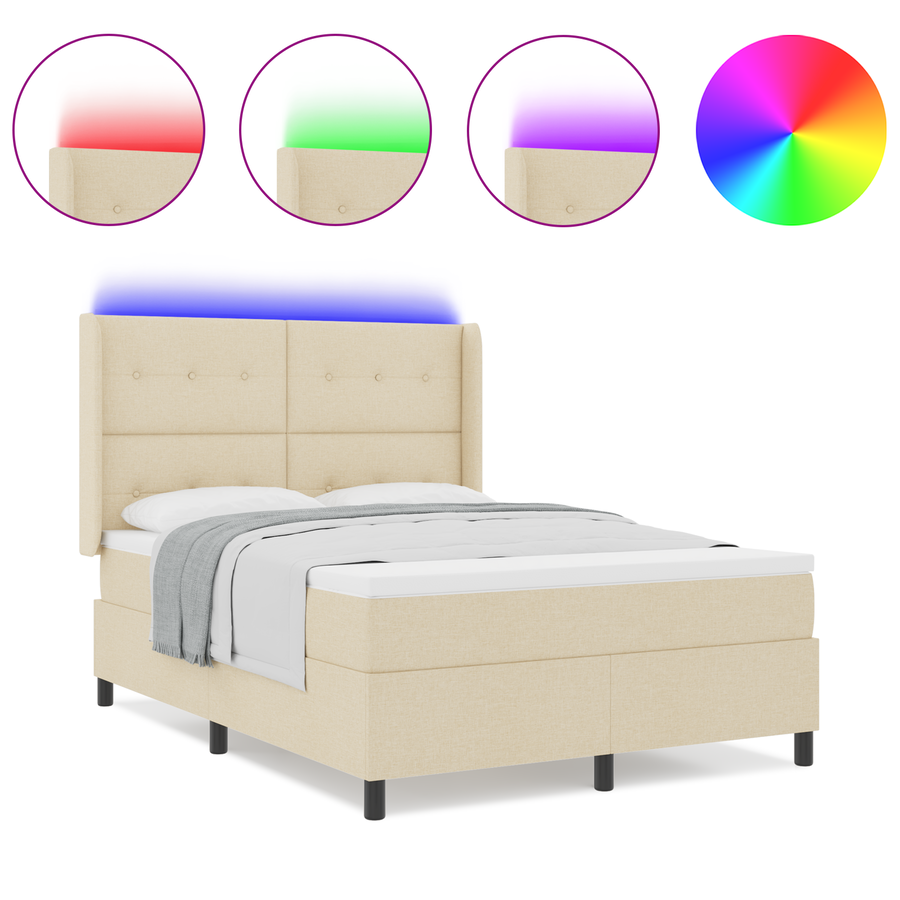 Boxspringbed met matras en LED stof crèmekleurig 160x200 cm