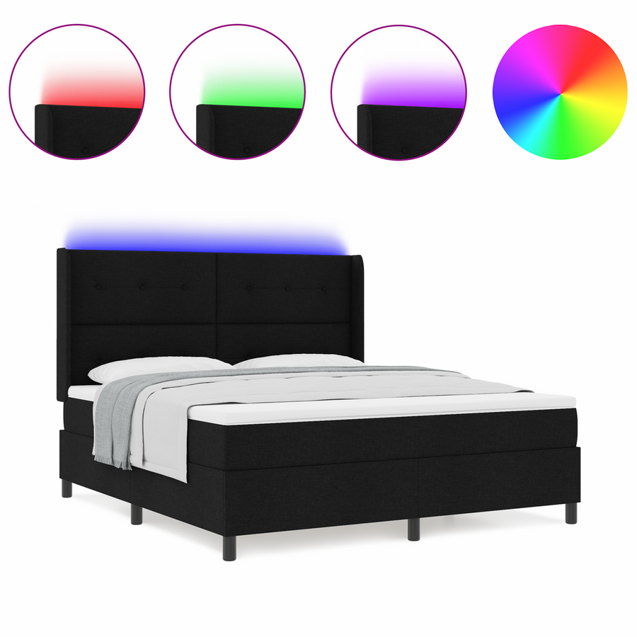 Boxspring Bed met Matras & LED Zwart 180x200 cm Stof