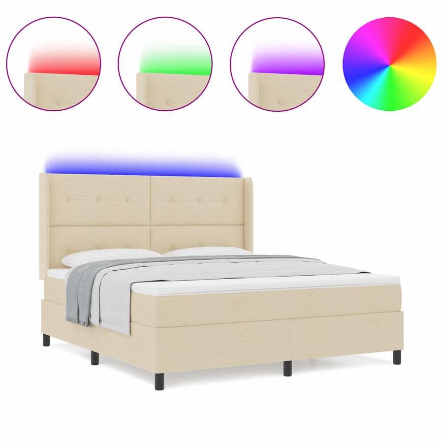 Boxspringbed met matras en LED stof crèmekleurig 180x200 cm