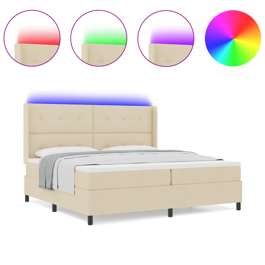 Boxspringbed met matras en LED stof crèmekleurig 200x200 cm