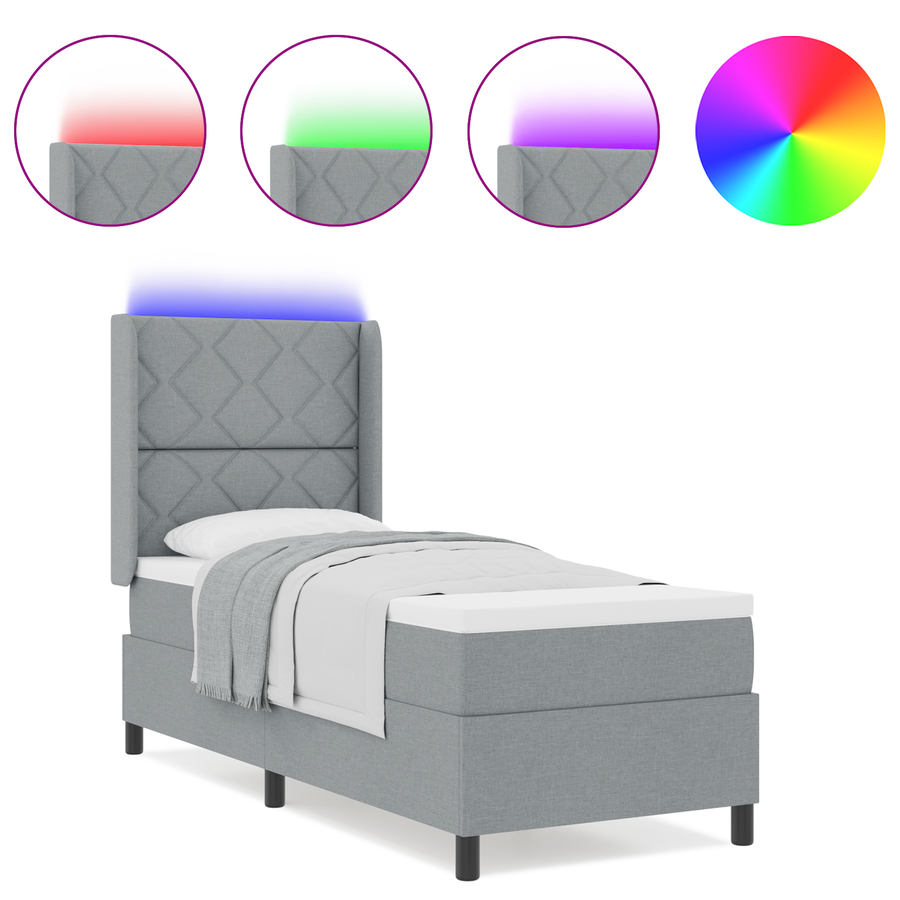 Boxspringbed met matras en LED stof lichtgrijs 80x200 cm
