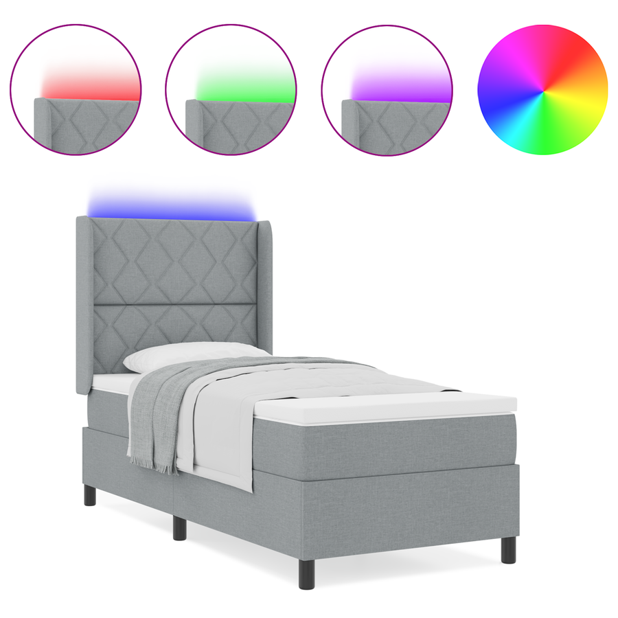 Boxspringbed met matras en LED stof lichtgrijs 100x200 cm