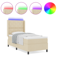 Boxspringbed met matras en LED stof crèmekleurig 100x200 cm