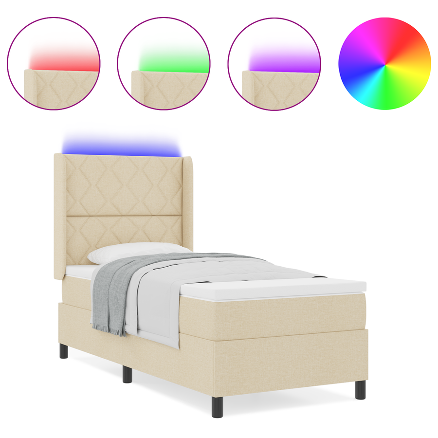 Boxspringbed met matras en LED stof crèmekleurig 100x200 cm