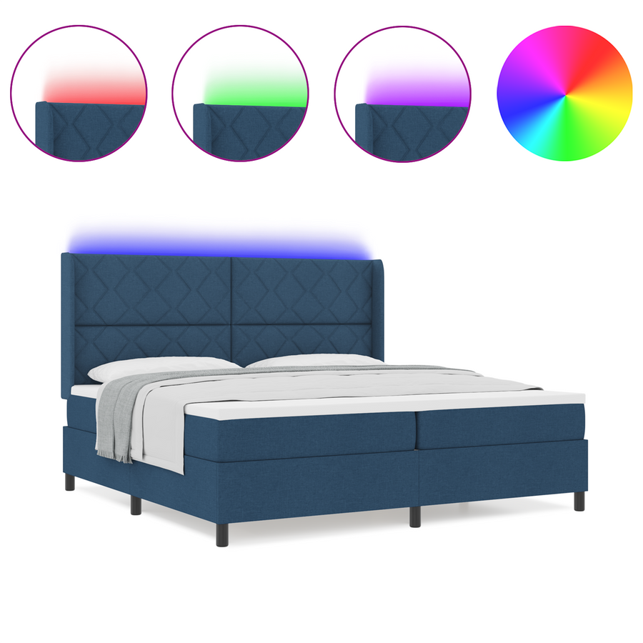 Boxspringbed met matras en LED stof blauw 200x200 cm
