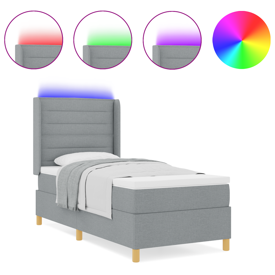 Boxspringbed met matras en LED stof lichtgrijs 80x200 cm