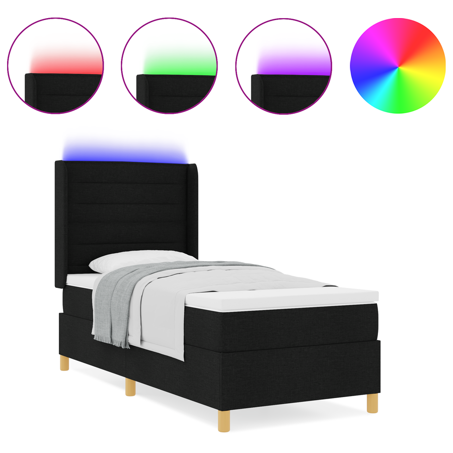 Boxspringbed met matras en LED stof zwart 80x200 cm