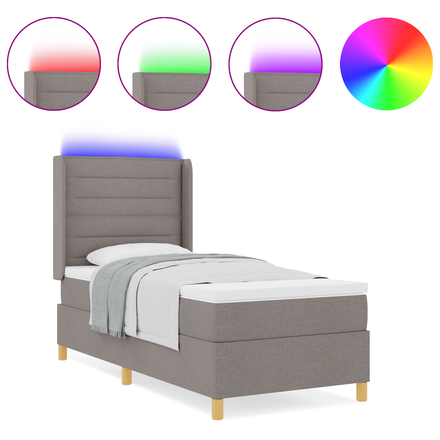 Boxspringbed met matras en LED stof taupe 90x190 cm