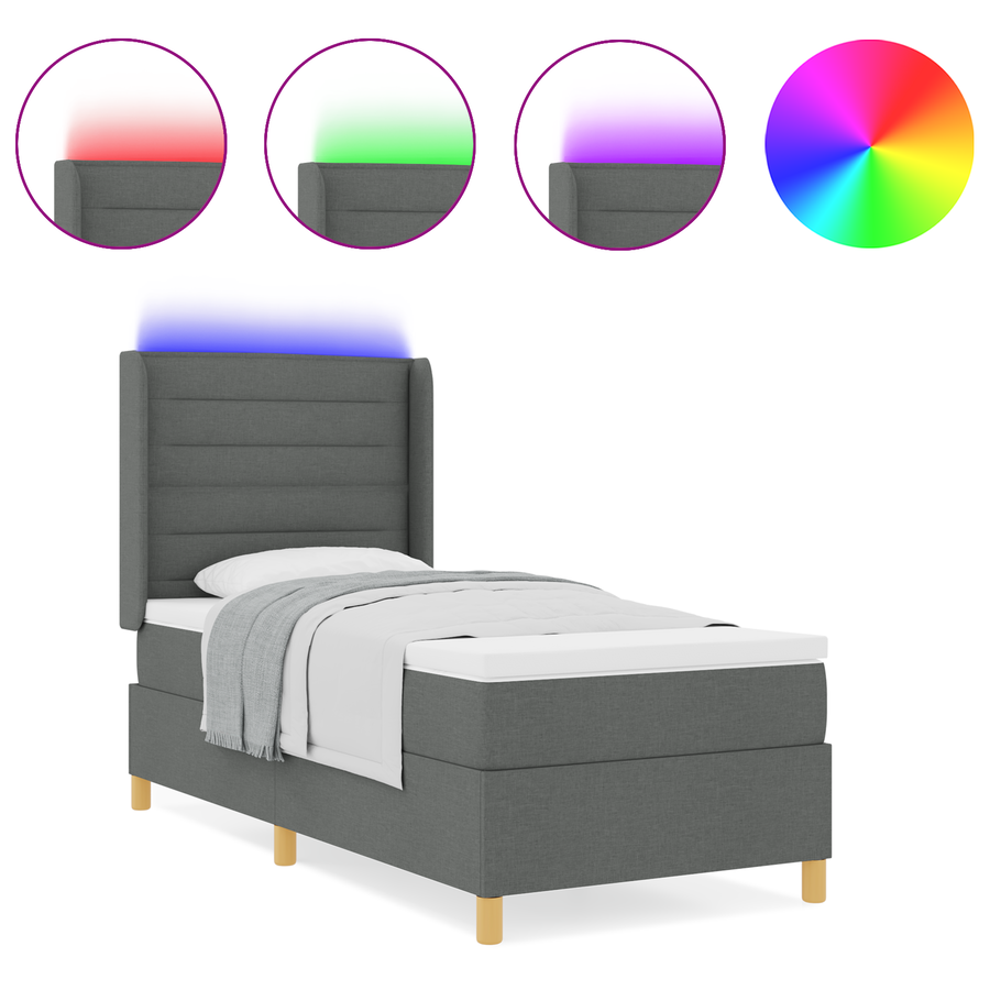 Boxspringbed met matras en LED stof donkergrijs 100x200 cm
