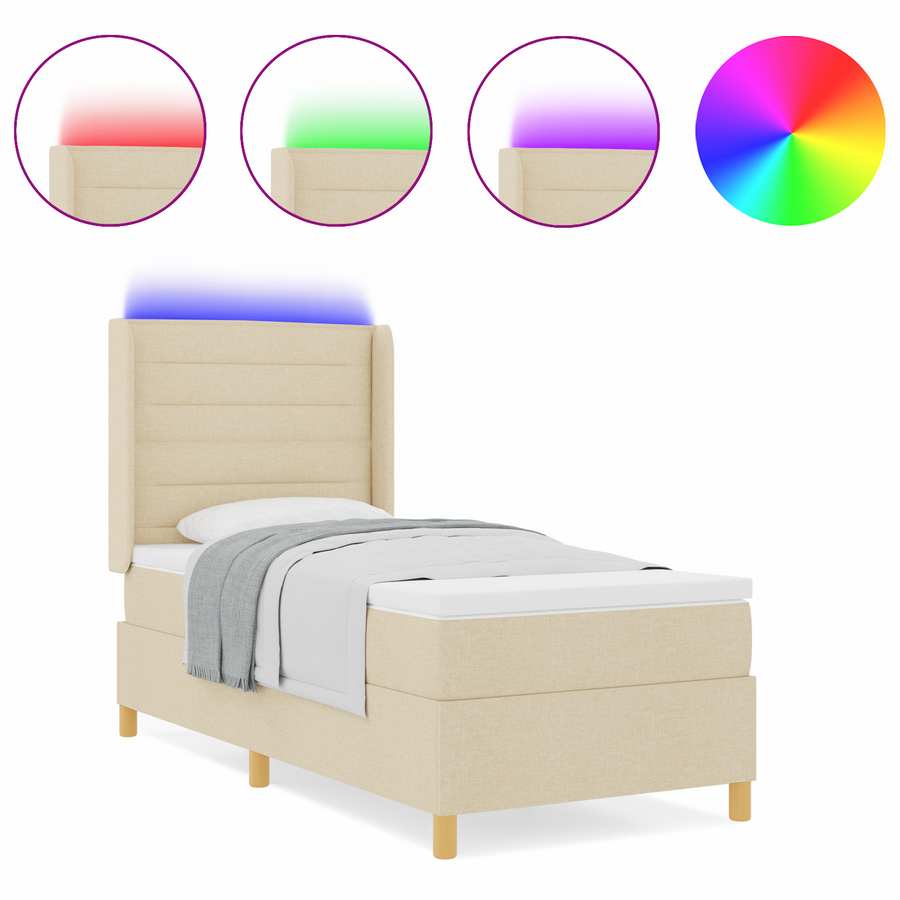 Boxspringbed met matras en LED stof crèmekleurig 100x200 cm