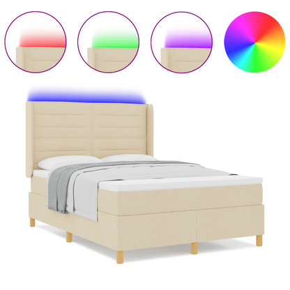 Boxspringbed met matras en LED stof crèmekleurig 140x190 cm
