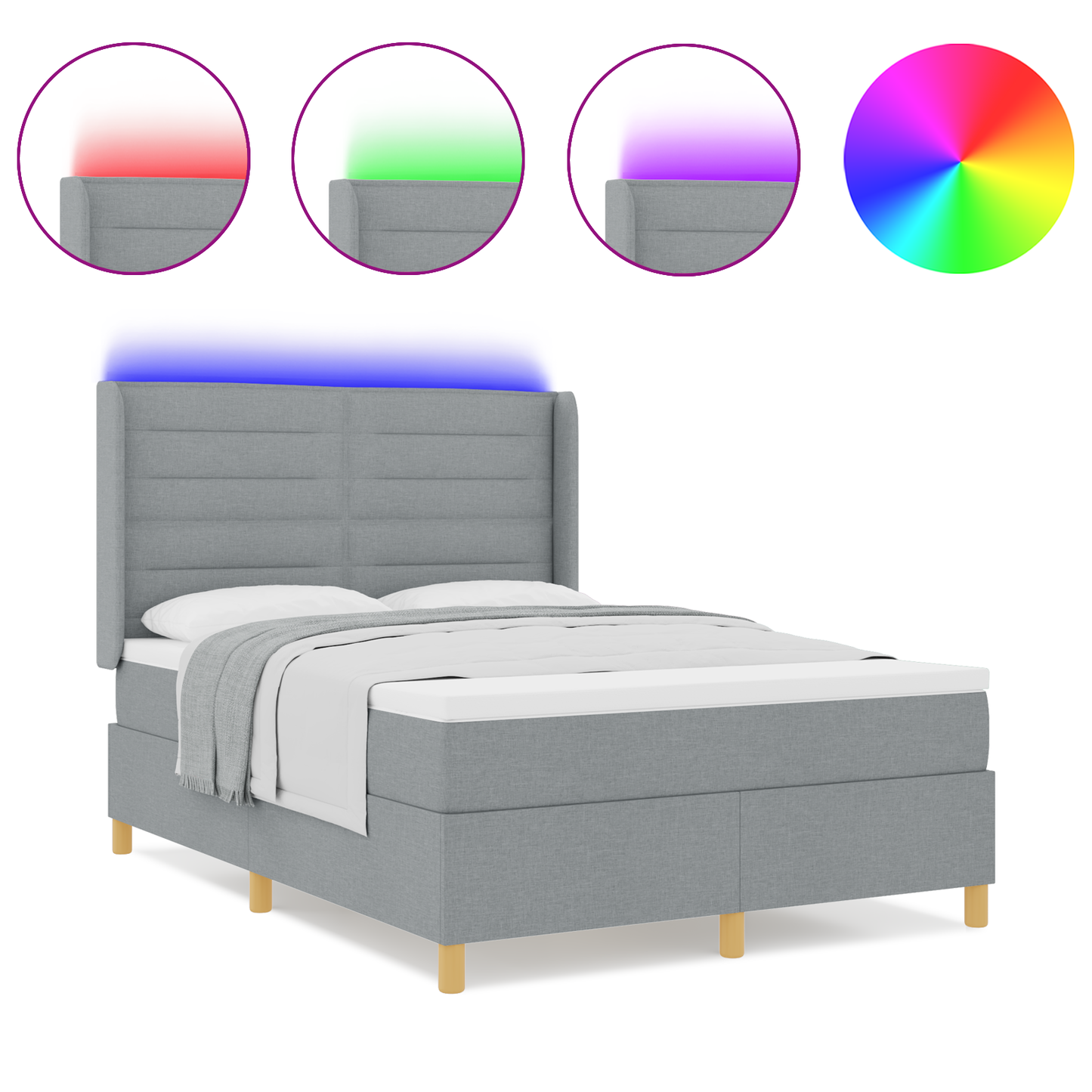 Boxspringbed met matras en LED stof lichtgrijs 140x200 cm