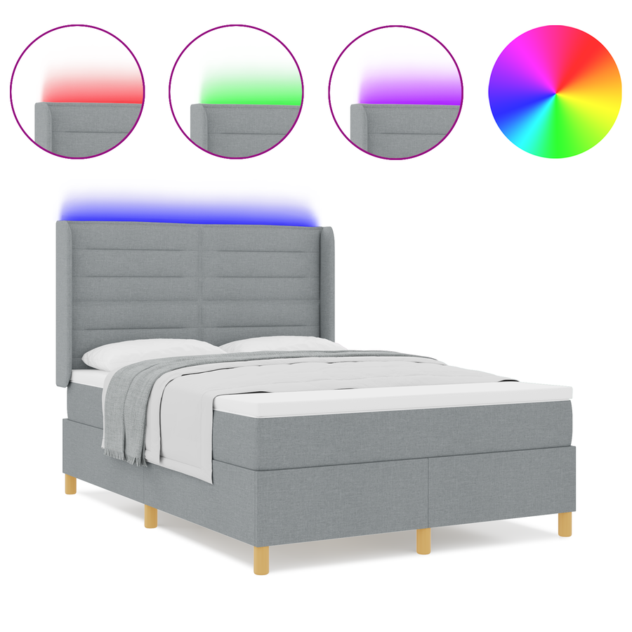 Boxspringbed met matras en LED stof lichtgrijs 140x200 cm