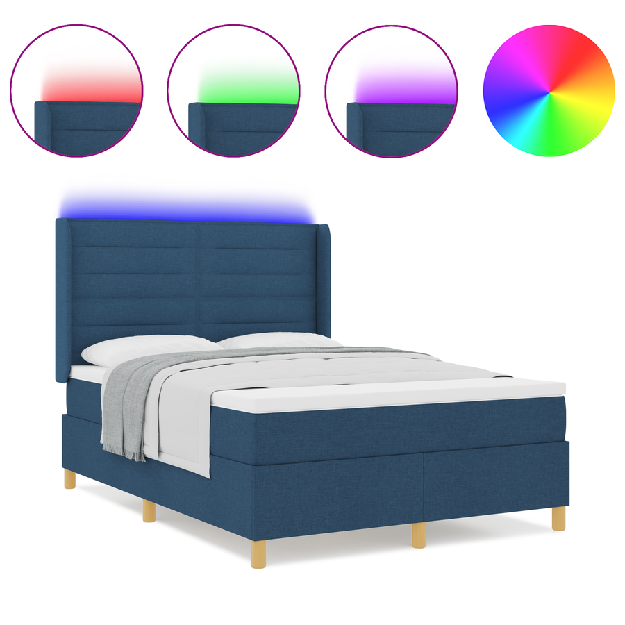 Boxspringbed met matras en LED stof blauw 140x200 cm