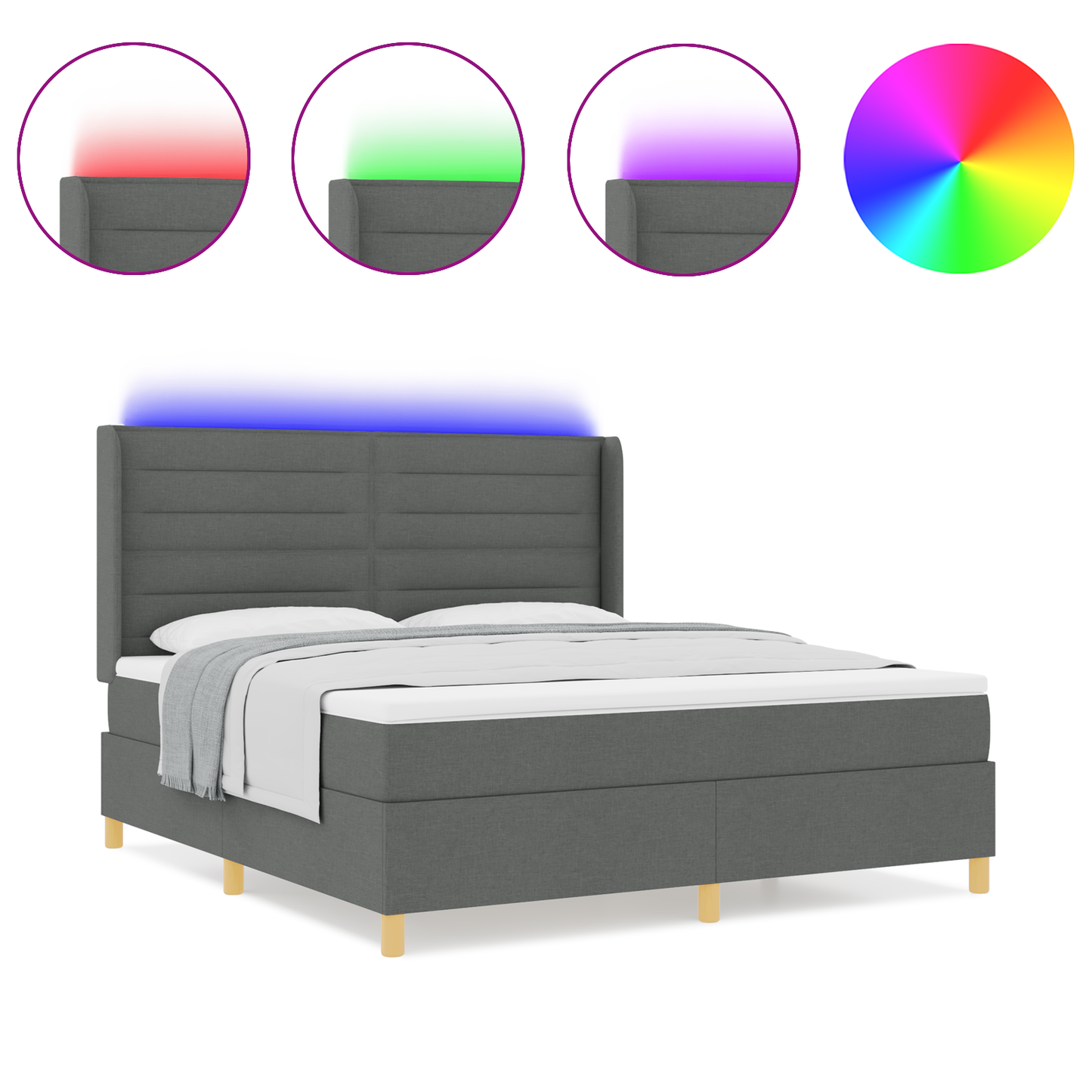 Boxspringbed met matras en LED stof donkergrijs 180x200 cm