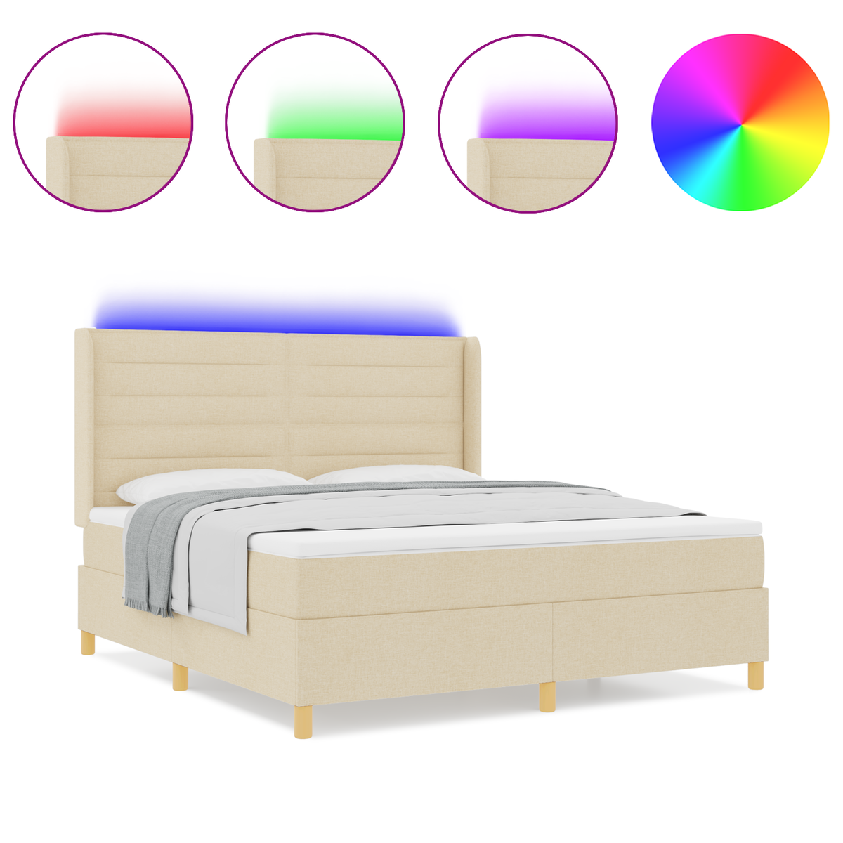 Boxspringbed met matras en LED stof crèmekleurig 180x200 cm