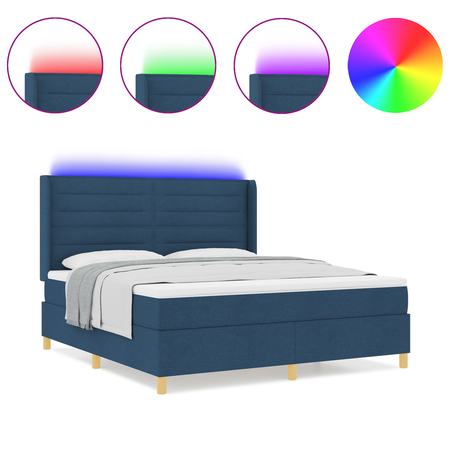 Boxspringbed met matras en LED stof blauw 180x200 cm