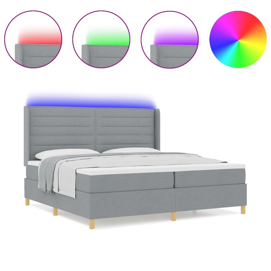 Boxspringbed met matras en LED stof lichtgrijs 200x200 cm