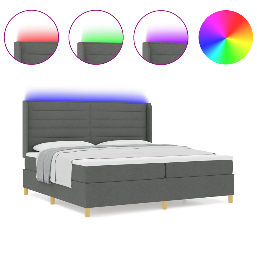 Boxspringbed met matras en LED stof donkergrijs 200x200 cm