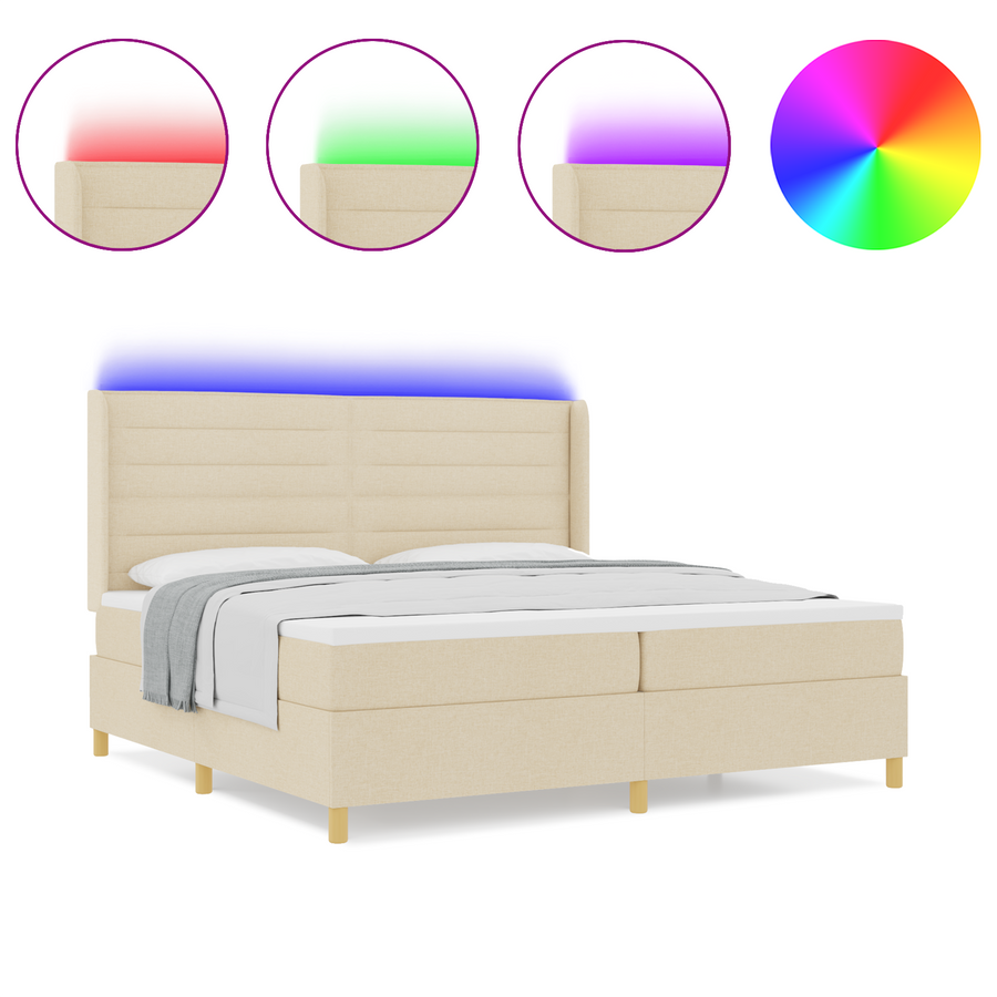 Boxspringbed met matras en LED stof crèmekleurig 200x200 cm