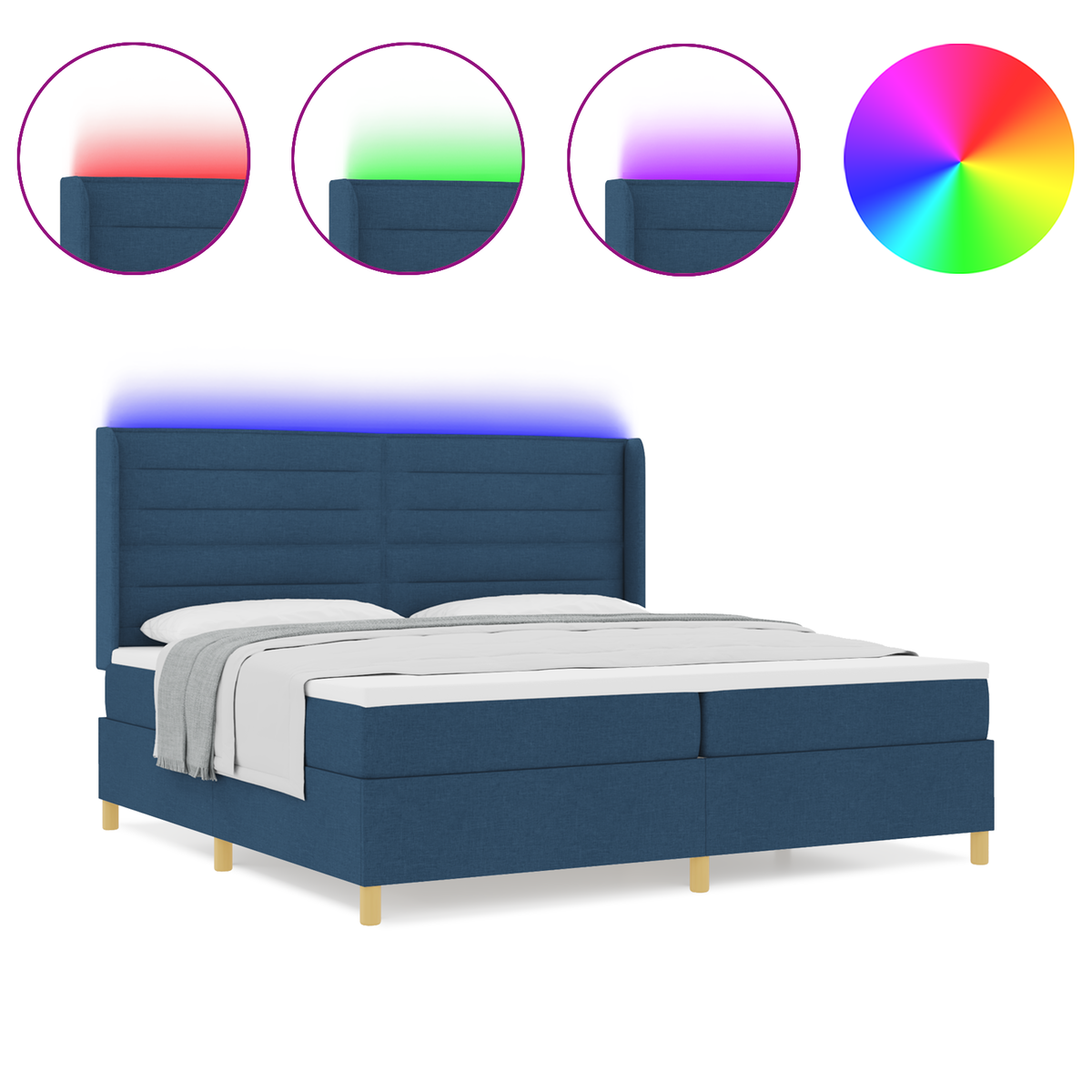 Boxspringbed met matras en LED stof blauw 200x200 cm