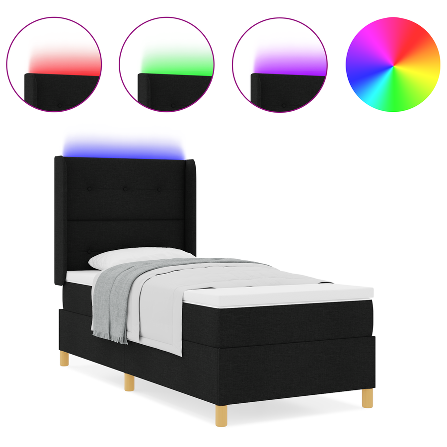 Boxspringbed met matras en LED stof zwart 80x200 cm