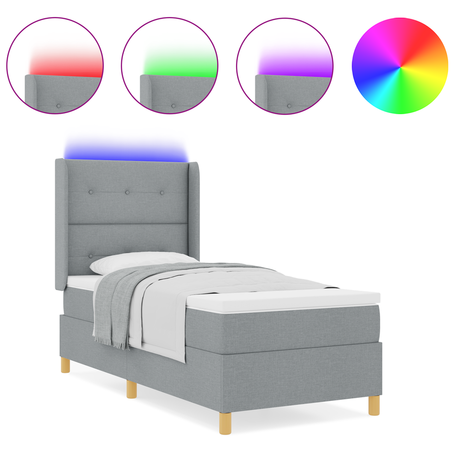 Boxspringbed met matras en LED stof lichtgrijs 90x190 cm