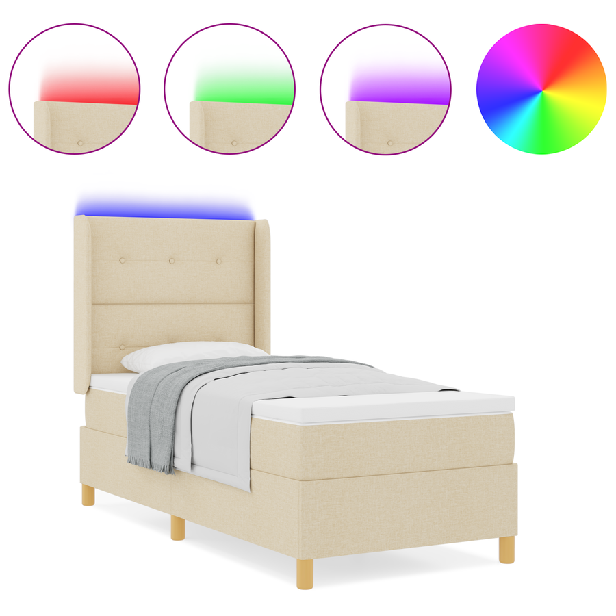 Boxspringbed met matras en LED stof crèmekleurig 90x200 cm