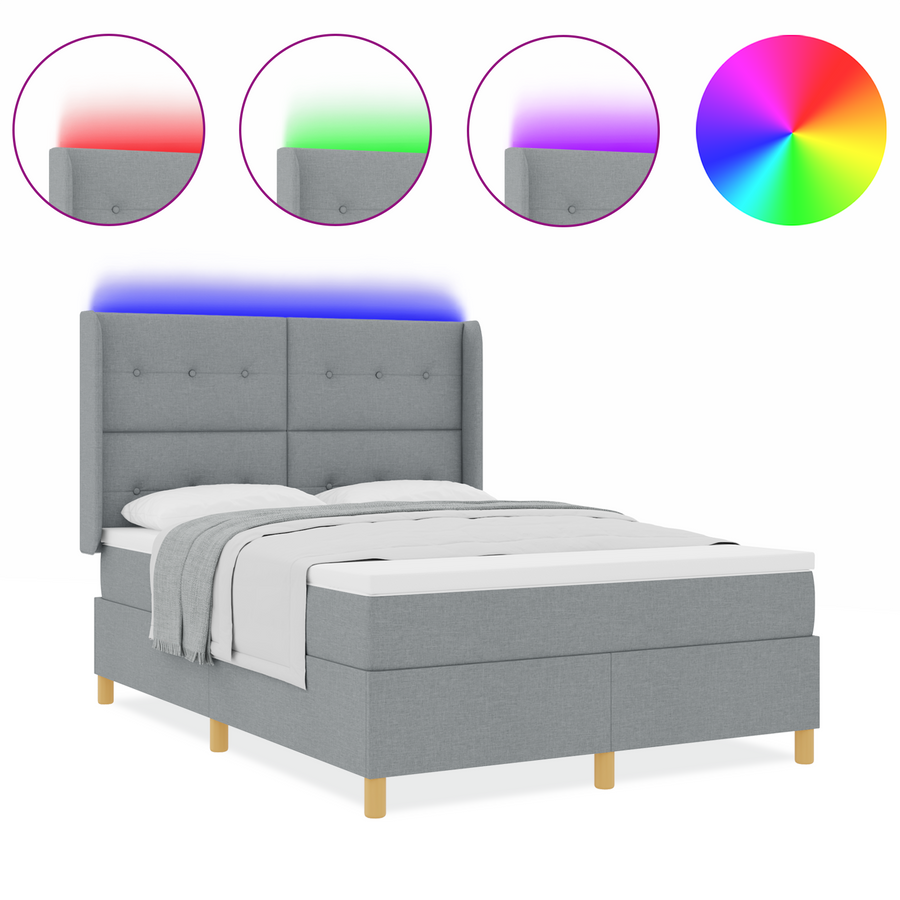 Boxspringbed met matras en LED stof lichtgrijs 140x190 cm