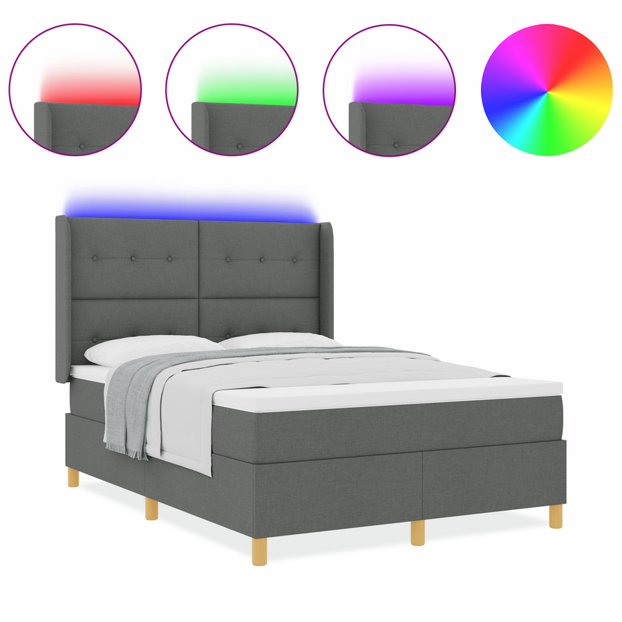 Boxspringbed met matras en LED stof donkergrijs 140x190 cm