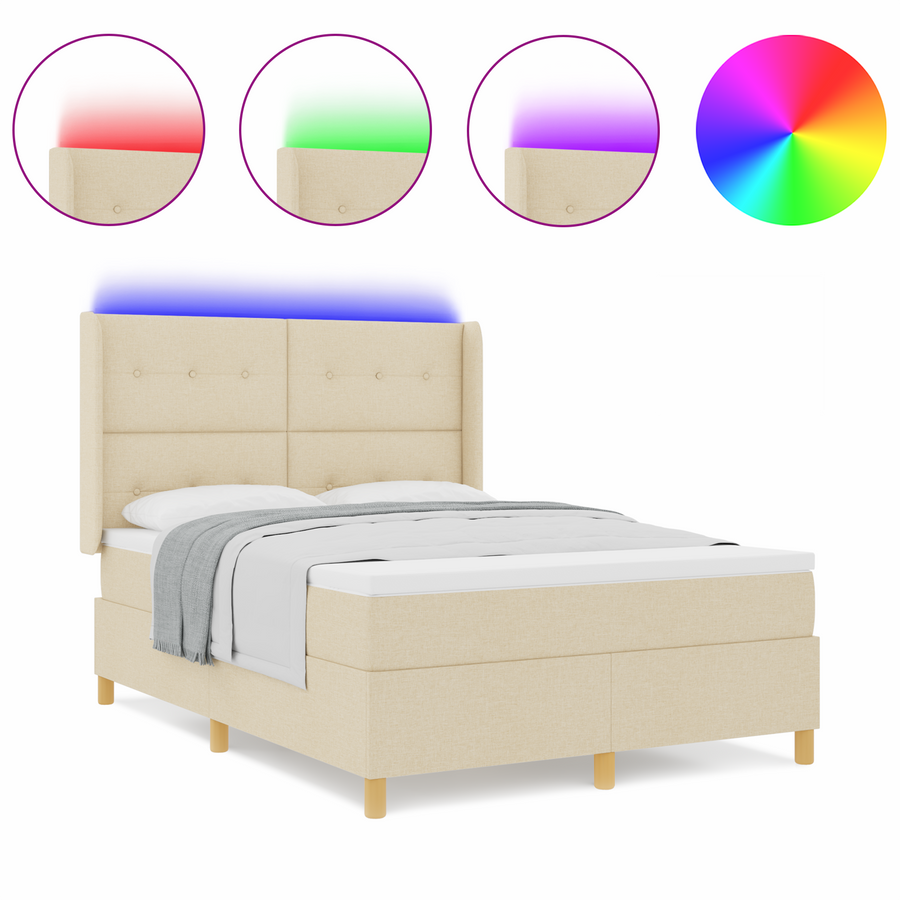 Boxspringbed met matras en LED stof crèmekleurig 140x190 cm