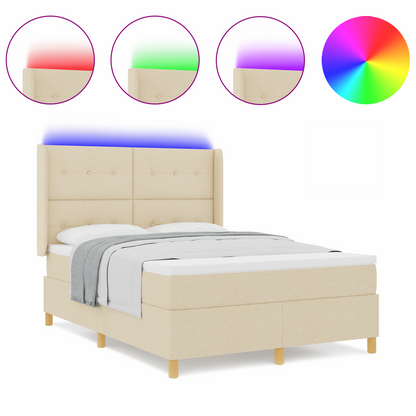 Boxspringbed met matras en LED stof crèmekleurig 140x200 cm