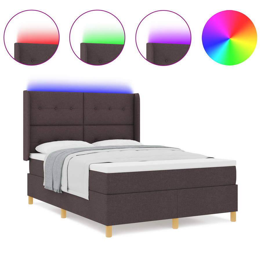 Boxspringbed met matras en LED stof donkerbruin 160x200 cm