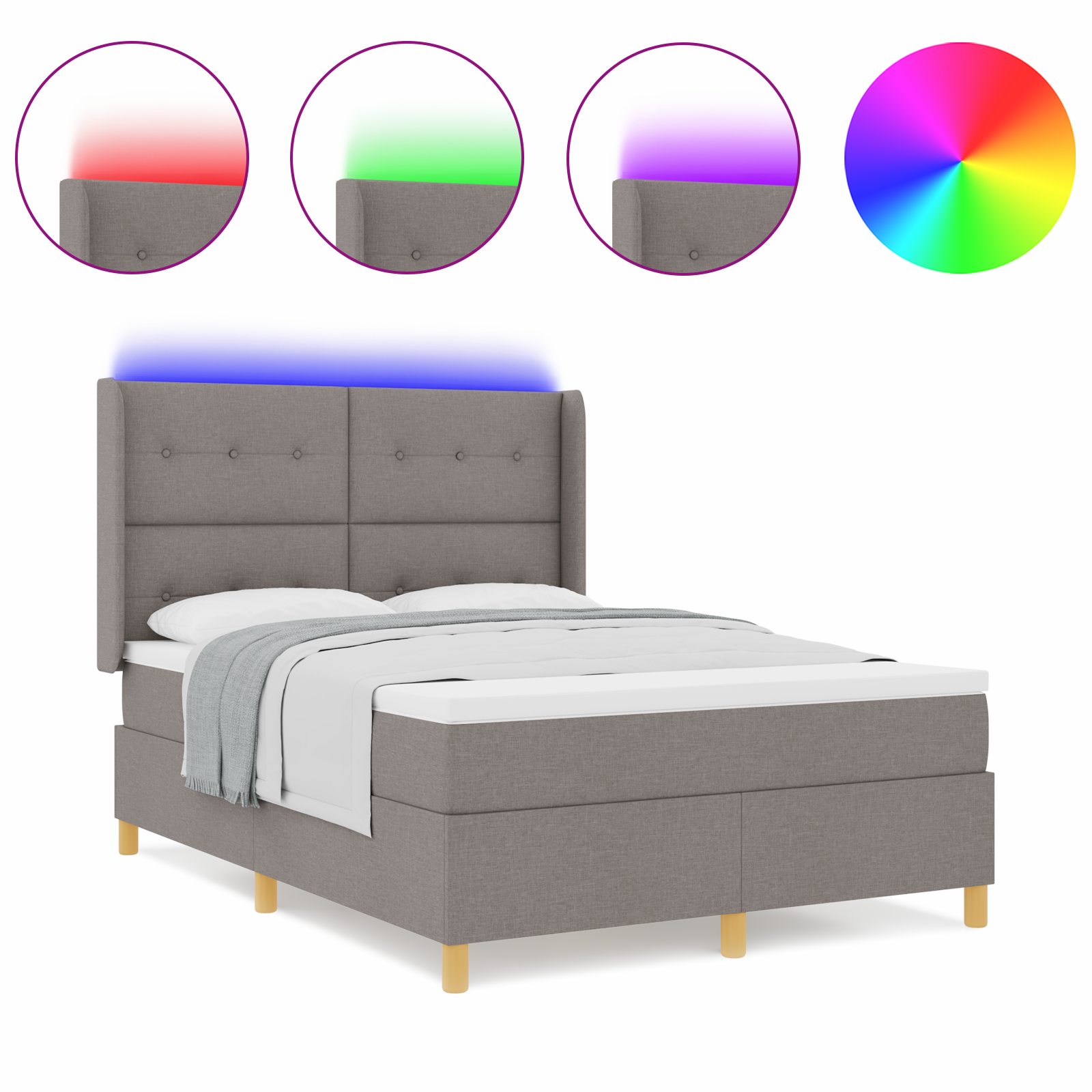 Boxspringbed met matras en LED stof taupe 160x200 cm