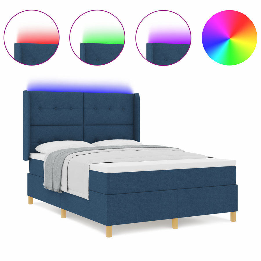 Boxspringbed met matras en LED stof blauw 160x200 cm