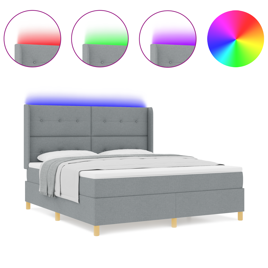 Boxspringbed met matras en LED stof lichtgrijs 180x200 cm