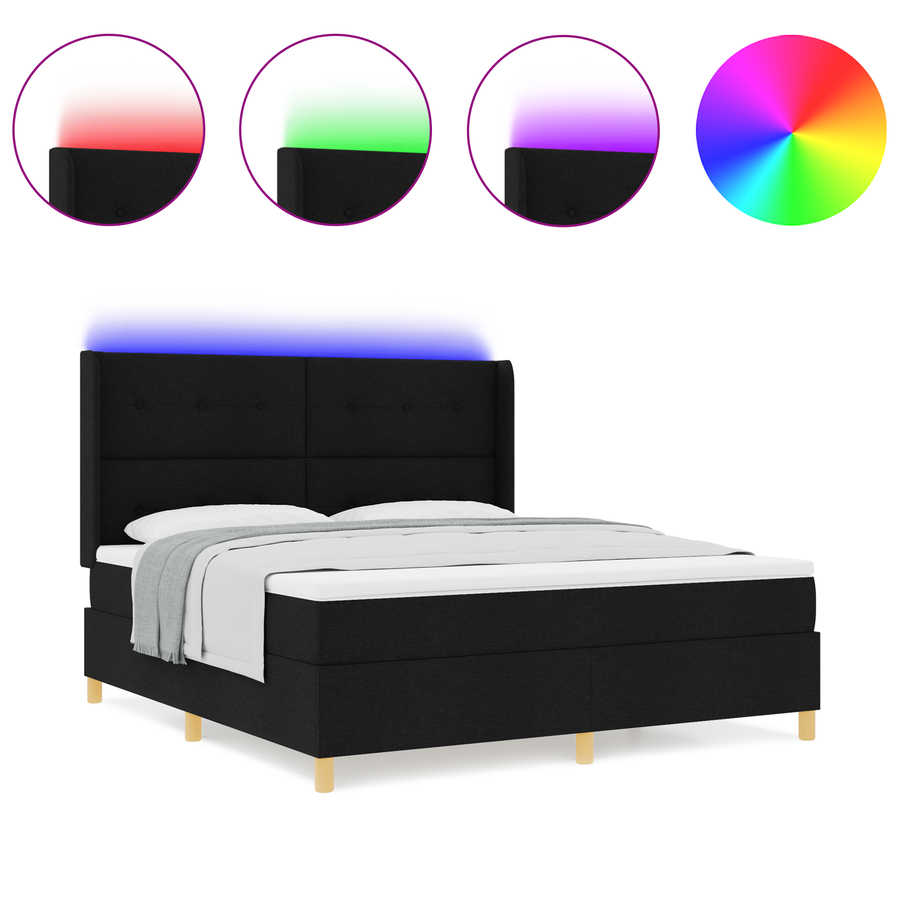 Boxspringbed met matras en LED stof zwart 180x200 cm