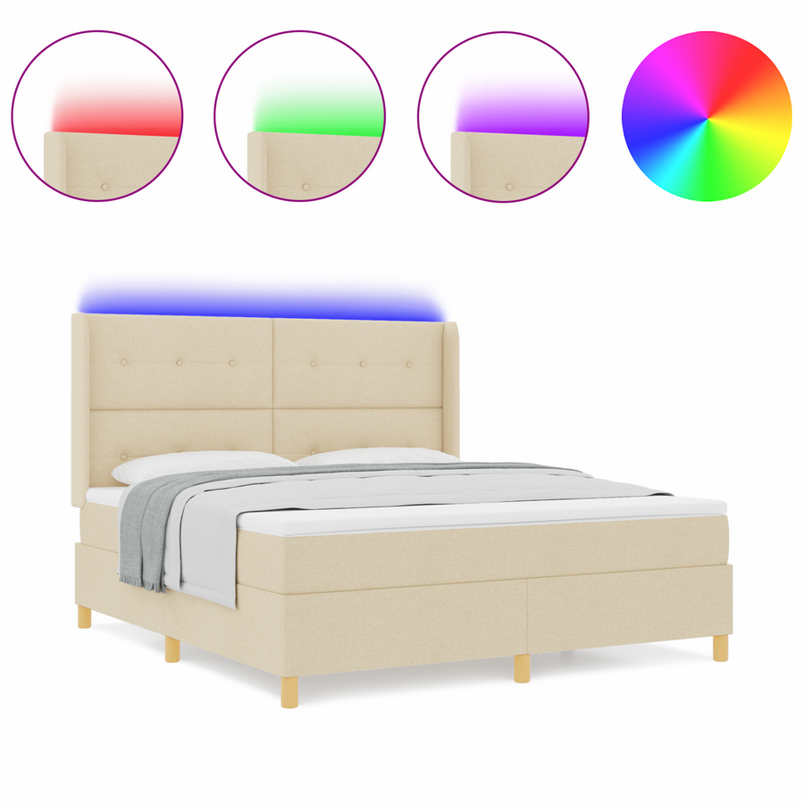Boxspringbed met matras en LED stof crèmekleurig 180x200 cm