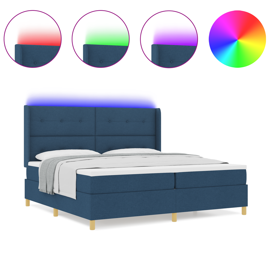 Boxspringbed met matras en LED stof blauw 200x200 cm