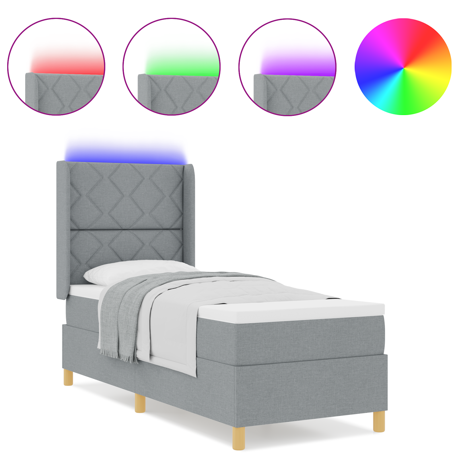 Boxspringbed met matras en LED stof lichtgrijs 80x200 cm