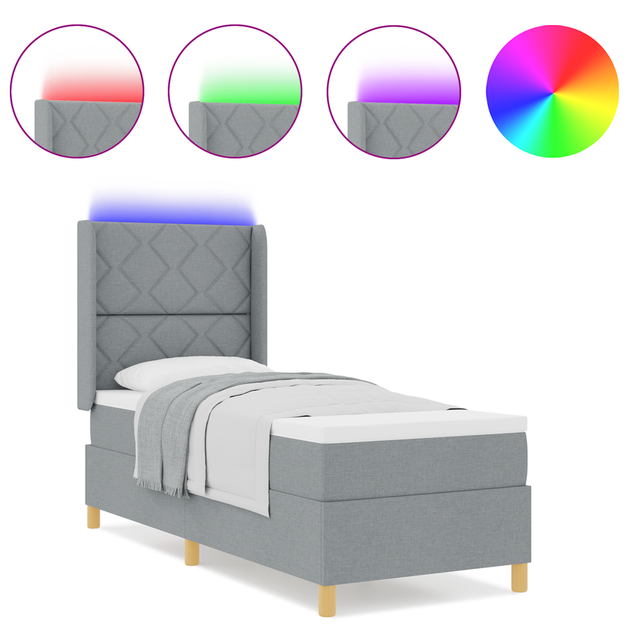 Boxspringbed met matras en LED stof lichtgrijs 80x200 cm