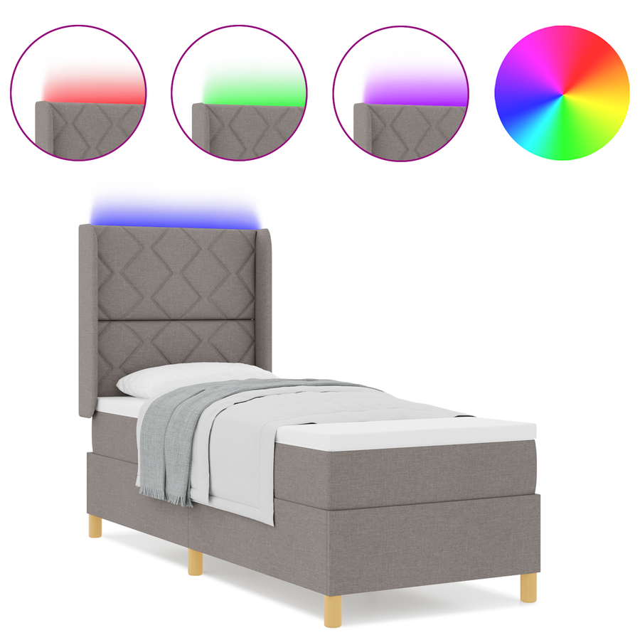 Boxspringbed met matras en LED stof taupe 80x200 cm