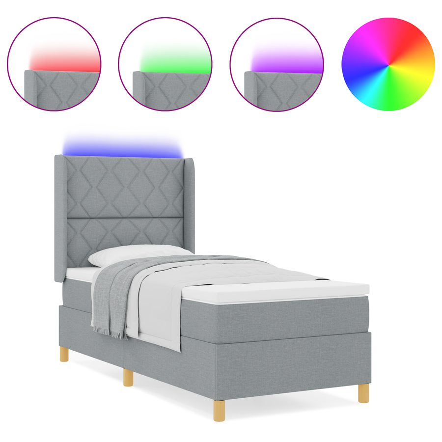 Boxspringbed met matras en LED stof lichtgrijs 100x200 cm