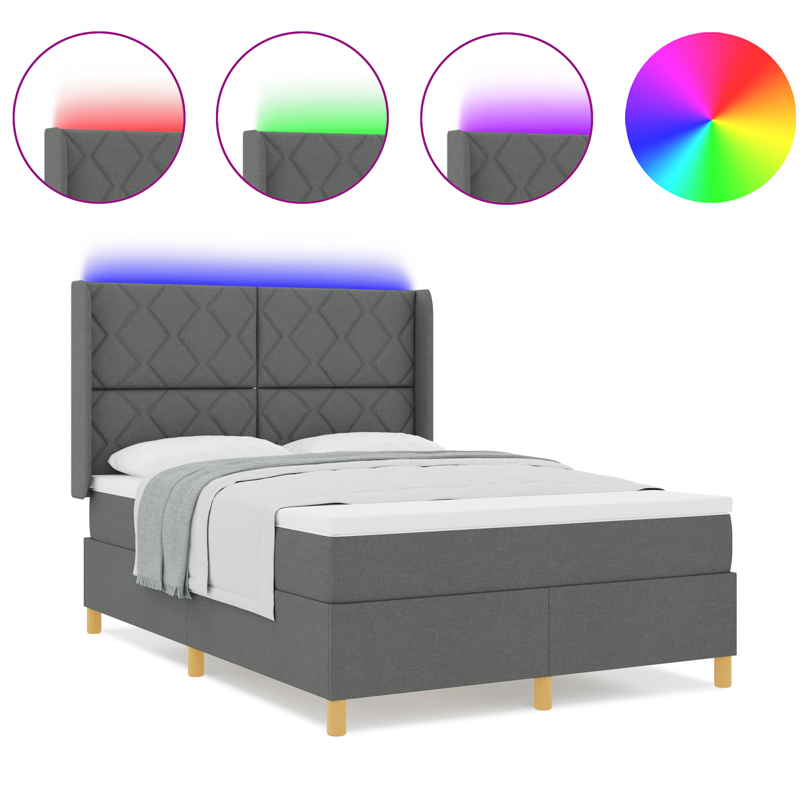 Boxspringbed met matras en LED stof donkergrijs 140x200 cm