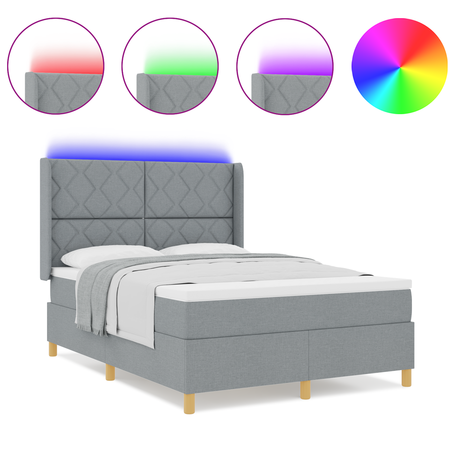 Boxspringbed met matras en LED stof lichtgrijs 160x200 cm