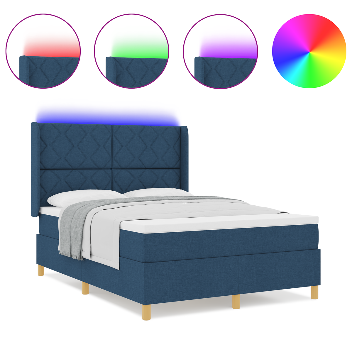 Boxspringbed met matras en LED stof blauw 160x200 cm