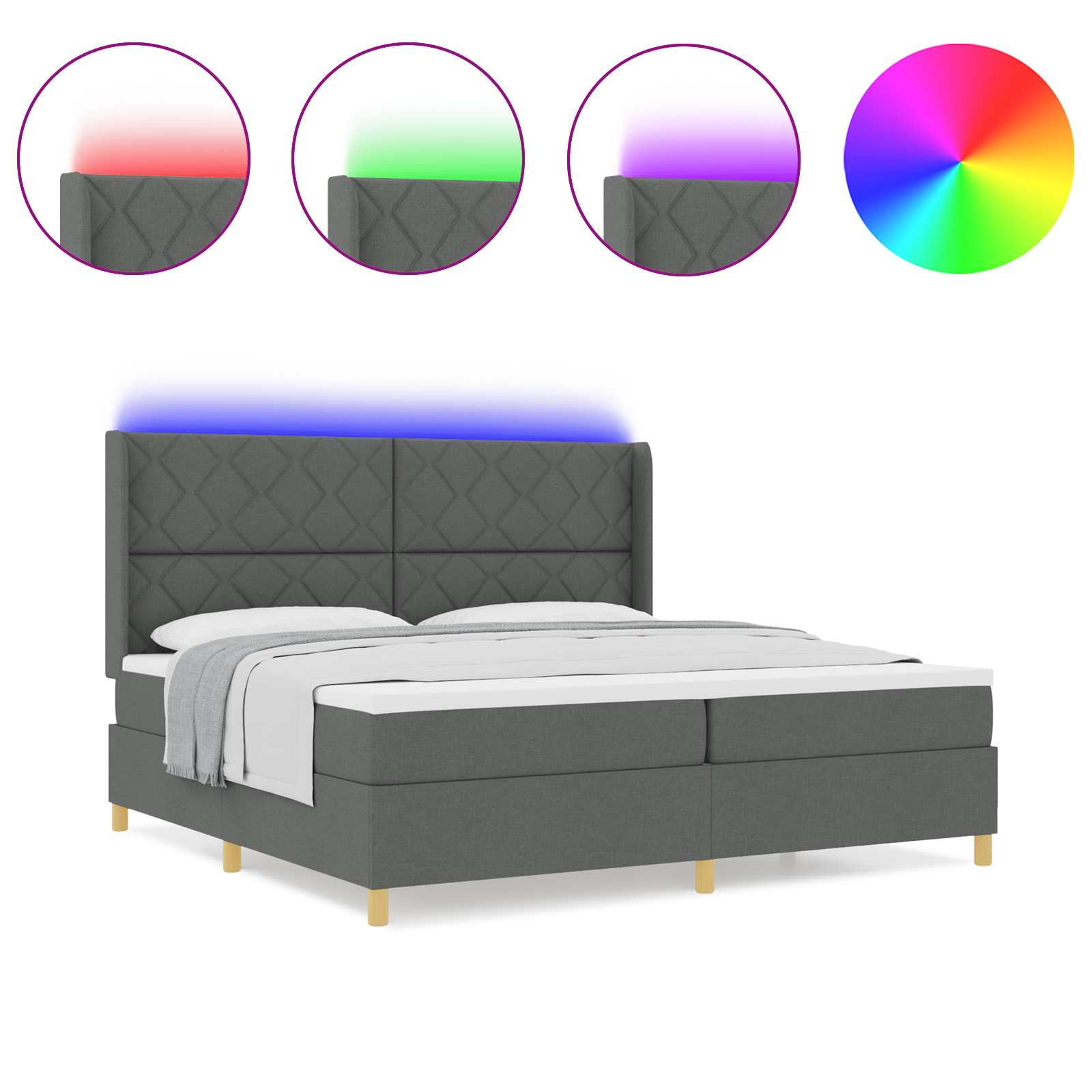 Boxspringbed met matras en LED stof donkergrijs 200x200 cm